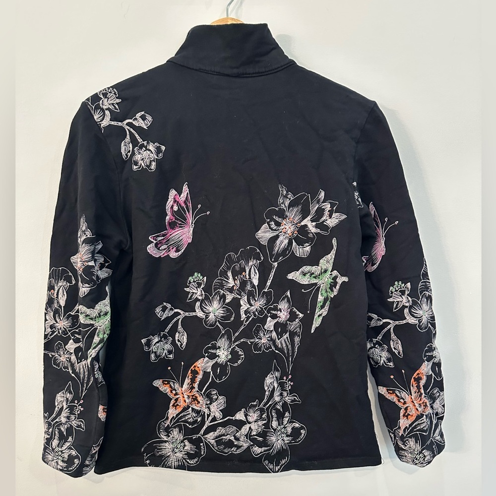 Jess & Jane Floral Bedazzled Rhinestone Full Zip Butterfly & Flower Jacket - Picture 2 of 8